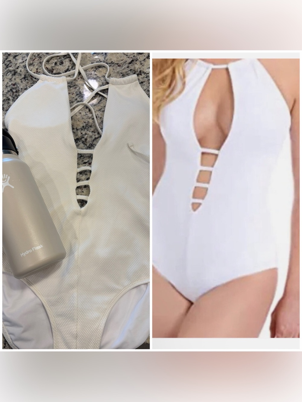 Rachel Zoe White Plunge One-Piece Swimsuit include hydro flask